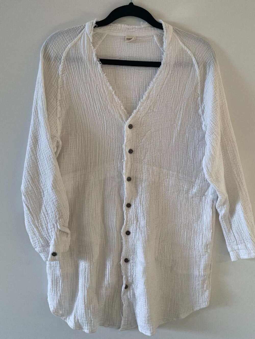 Cotton Gauze Button-Front Cover-Up Tunic | Size S | White